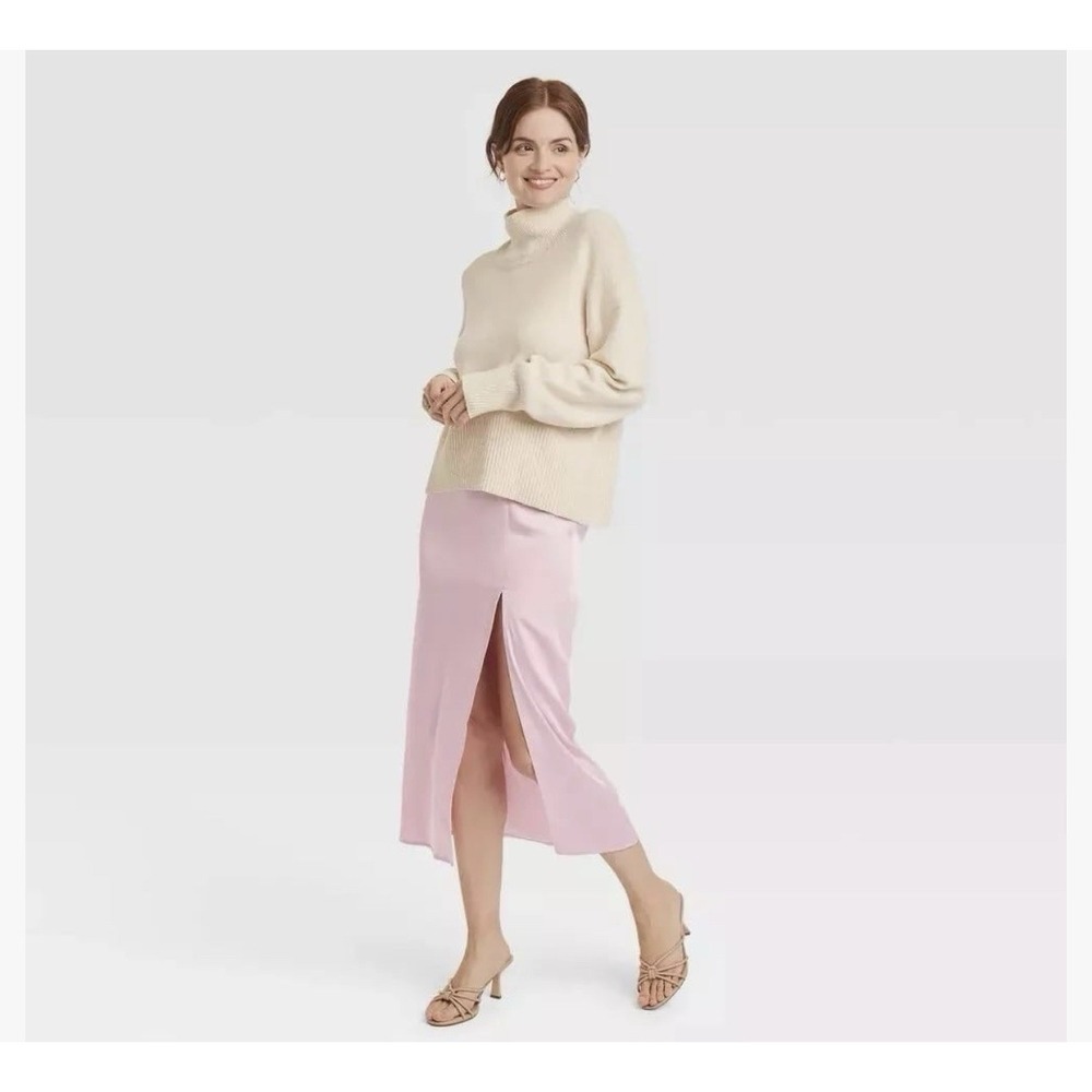 Women's Satin Slip Skirt A New Day Light Pink Large NEW